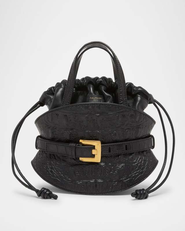 Shuffle Mini Belted Shoulder Bag in Croc-Embossed Leather